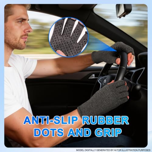 DRNAIETY 2-Pair Arthritis Compression Gloves for Hand Arthritis, Fingerless - color: Grey, size: Large