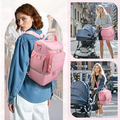 Wearable Breast Pump Bag with Cooler Compartment & Ice Pack & Mat - color: Pink