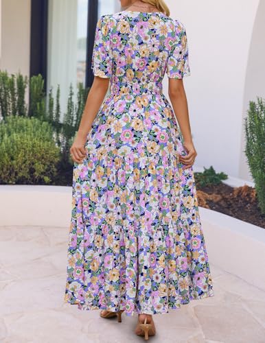 ZESICA Women's 2026 Summer Floral Boho A Line Maxi Dresses - color: Purple, size: Medium