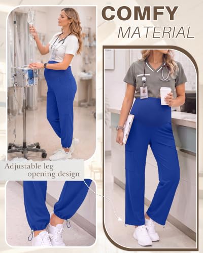 Locoowai 3 Pack Women's Maternity Jogger Scrub Pants with Pocket - color: Sapphire Blue, Sapphire Blue, Sapphire Blue, size: Medium