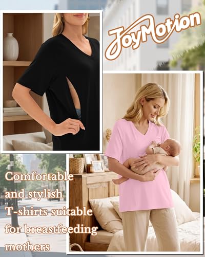 4 Pack Women's Nursing Short Sleeve Shirts - color: Pink, White, Light Gray, Black, size: X-Large