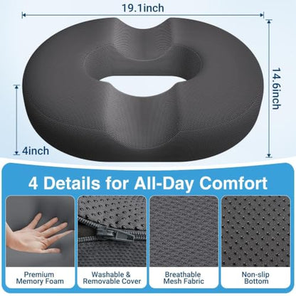 Donut Pillow Seat Cushion, Office Chair Cushion, Gray, XX-Large - color: Grey, size: XX-Large