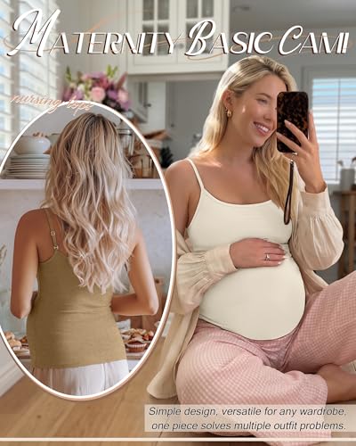 3 Pack Womens Maternity Nursing Camisoles - color: Cream, Khaki, Brown, size: Small