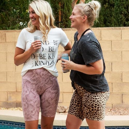 we fleece 8" Plus Size Biker Shorts with Pockets, High Waist - color: Bright Leopard, size: 4X-Large