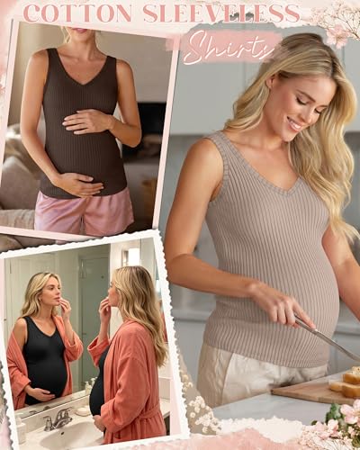 Neer 4 Pack Maternity Ribbed Tank Tops - color: Khaki, Coffee, White, Black, size: X-Large