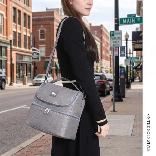 Breast Pump Bag with 2 Ice Packs Insulated Tote with Shoulder Strap - color: Gray