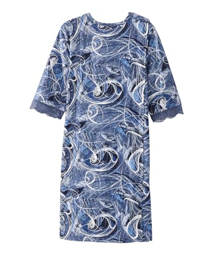 Silverts Women's Adaptive Open Back V-Neck Nightgown, Assisted Dressing - color: Blue Swirl, size: 3X-Large