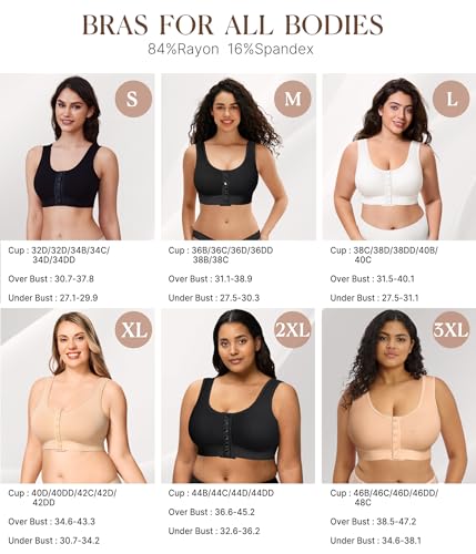 BRABIC Front Closure Compression Full Coverage Bras for Women Post Surgery Everyday - color: Black, size: Large