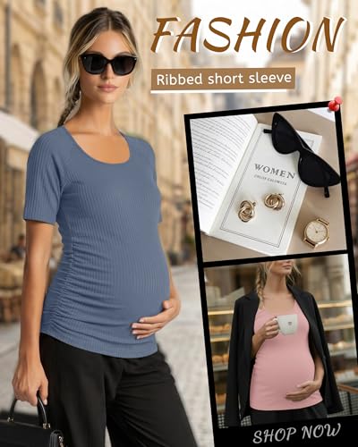 3 Pack Women's Maternity Tops - color: Pink, Gray Green, Hazy Blue, size: XX-Large