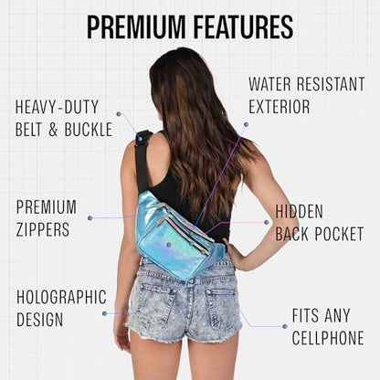 SoJourner Waterproof Holographic Fanny Pack, Blue Glitter - color: Glittler Light Blue