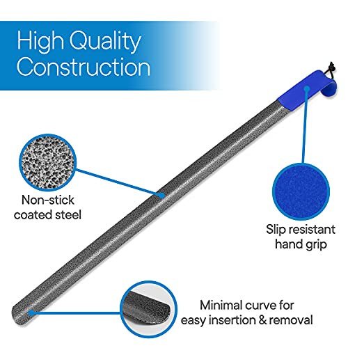 RMS 2 Pack 31 Inch Extra Long Handled Metal Shoe Horn with Curved Handle