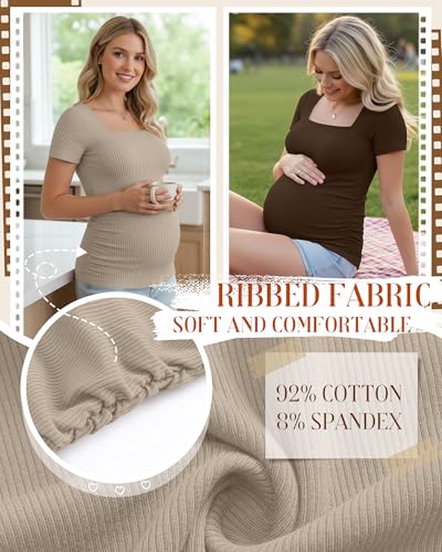 Huukeay 4 Pack Women's Short Sleeve Maternity Shirts - color: Black, Brown, Light Khaki, Dark Gray, size: Medium