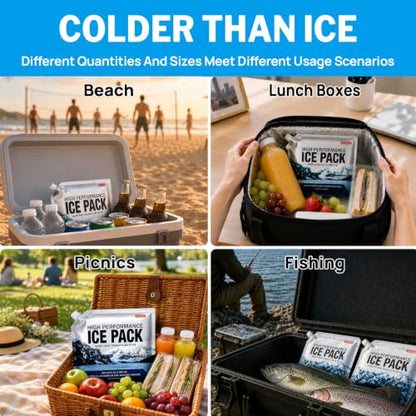 Reusable Ice Packs for Cooler Bag & Large Lunch Box, Long Lasting Gel Freezer Pack for Camping, Picnics, Heavy Duty Cold Packs, 4 Pack (9.8"x9.8") - size: Medium-4pk