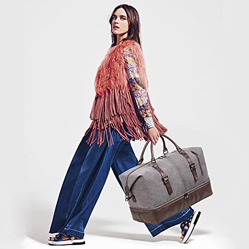 Weekender Overnight Bag Carry On Bag Travel Bag with Shoe Pouch - color: Grey
