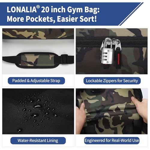 45L Gym Sport Duffle Bag for Men, Camo - color: Camo
