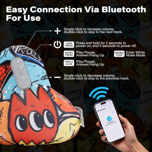 Bluetooth Travel Neck Pillow, Memory Foam - color: Black