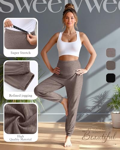 3 Pack Women's Maternity Jogger Pregnancy Sweatpants - color: Light Coffee, Gray Brown, Black, size: X-Large