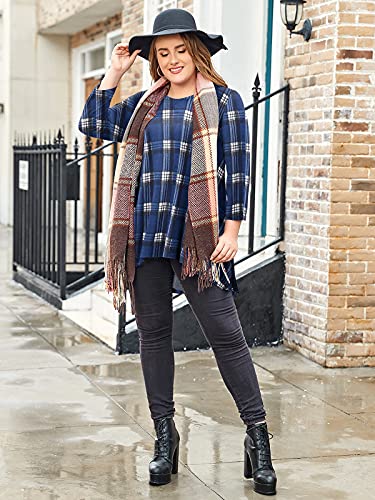 LARACE Womens Plus Size 3/4 Sleeve High Low Swing Tunic Tops - color: 1-navyblue_plaid, size: 4X