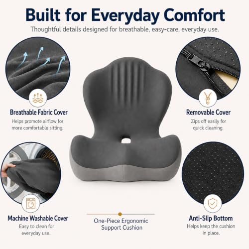 Ergonomic Seat Cushion for Office Chair with Lumbar Support - color: Gray