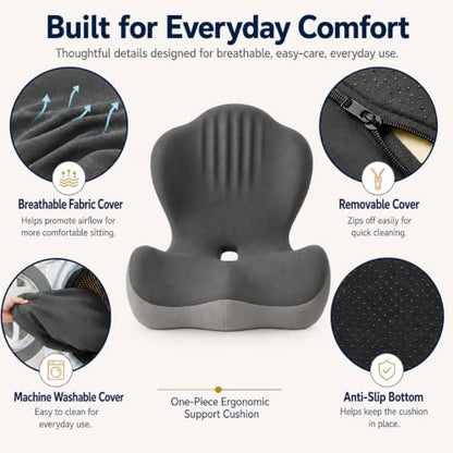 Ergonomic Seat Cushion for Office Chair with Lumbar Support - color: Gray