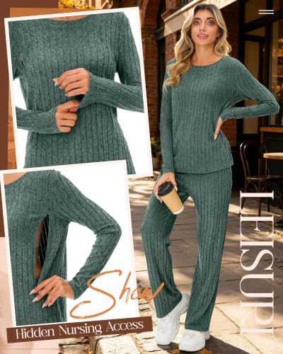 Huukeay 2 Piece Nursing Breastfeeding Set - color: Gray Green, size: XX-Large
