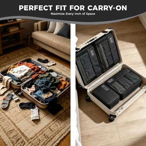 Compression Packing Cubes for Travel, 8-Piece Luggage Organizers Space-Save - color: Black-8 Set