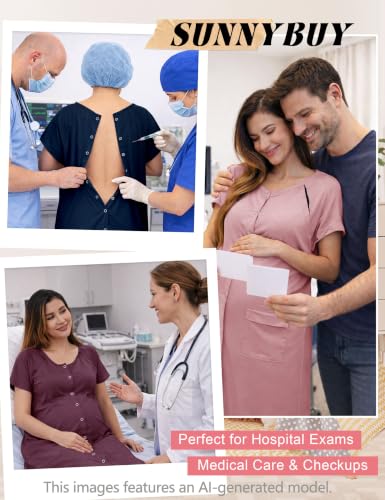 SUNNYBUY 2 PCS Maternity Labor & Delivery Gown with Matching Nursing Dress - color: Burgundy, size: Medium