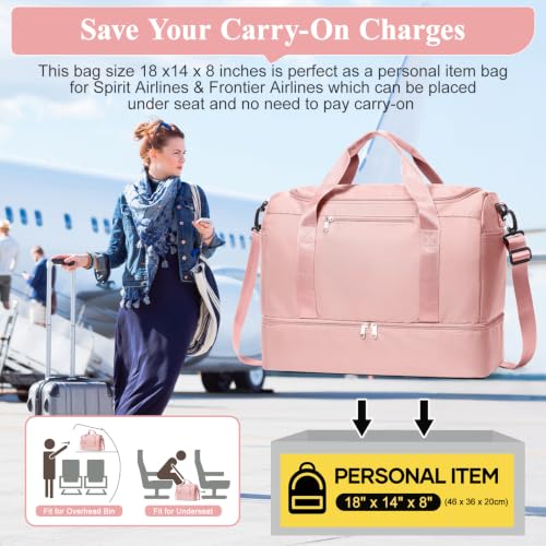 Travel Duffel Bag,Carry-On Overnight Weekender Bags with Shoes Compartment - color: Pink, size: Small