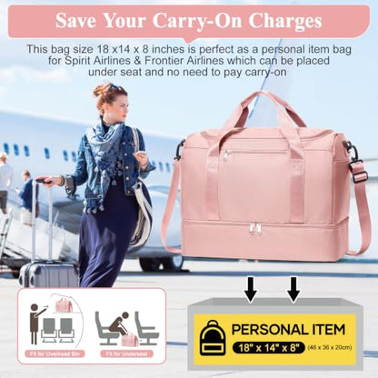 Travel Duffel Bag,Carry-On Overnight Weekender Bags with Shoes Compartment - color: Pink, size: Small