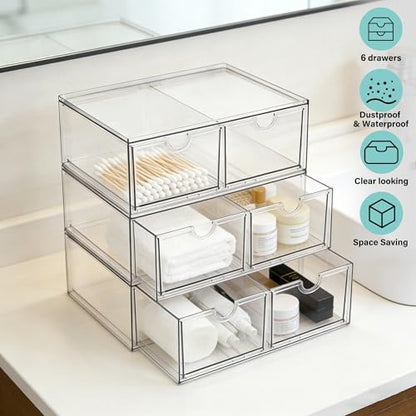 Prsildan 6 Small Drawers Stackable Storage Drawer Clear Acrylic Organizer - size: Stackable-6Drawers