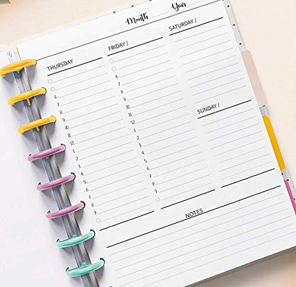 Undated Weekly Planner Inserts for 6 months, Fits 9 Disc Planners Calendar Refills Weekly Calendar Inserts, Undated Weekly Planner FeroniArt Planner Inserts Compatible with Happy Planner ARC and TUL