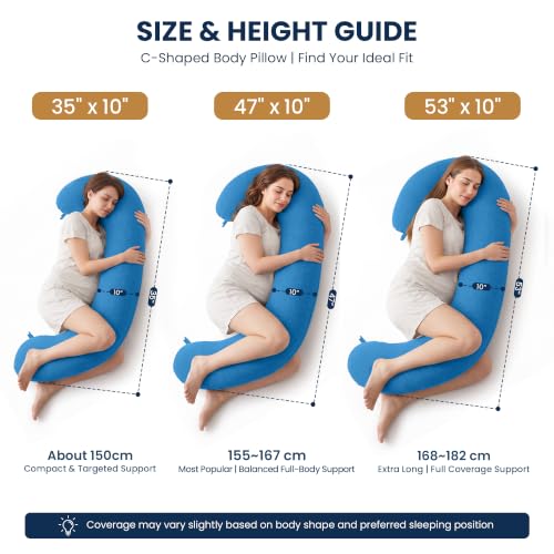 TranquilRelax C Shaped Body Pillow for Side Sleepers, Light Blue-35"*10" - color: Light Blue, size: 35*10 in