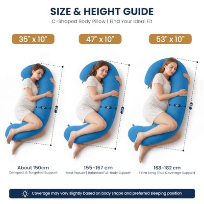 TranquilRelax C Shaped Body Pillow for Side Sleepers, Light Blue-35"*10" - color: Light Blue, size: 35*10 in