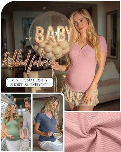 3 Pack Women's Maternity Shirts - color: Haze Blue, Light Pink, Gray Green, size: Large