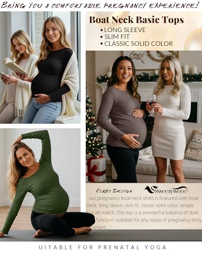 3 Pack Women's Maternity Long Sleeve Cotton Shirts - color: Black, Army Green, Coffee, size: Large