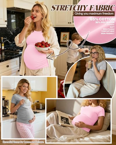 Huukeay 4 Pack Women's Short Sleeve Maternity Tops - color: Black, Pink, White, Light Gray, size: Large