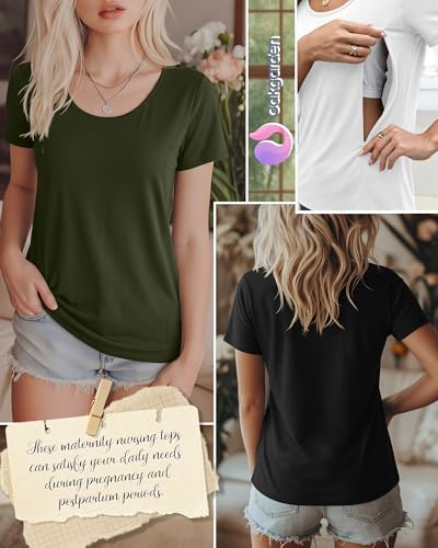 Oakgarden 4 Pack Women's Nursing Shirts - color: Army Green, Mocha, White, Black, size: Small