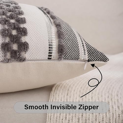 Boho Throw Pillow Covers Neutral Farmhouse Pillow Case Gray - color: Gray Stripe, size: 18" x 18" (Pack of 2)