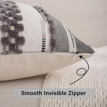 Boho Throw Pillow Covers Neutral Farmhouse Pillow Case Gray - color: Gray Stripe, size: 18" x 18" (Pack of 2)