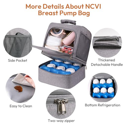 NCVI Breast Pump Backpack, Double Layer Removable, for Spectra/Medela - color: Charcoal