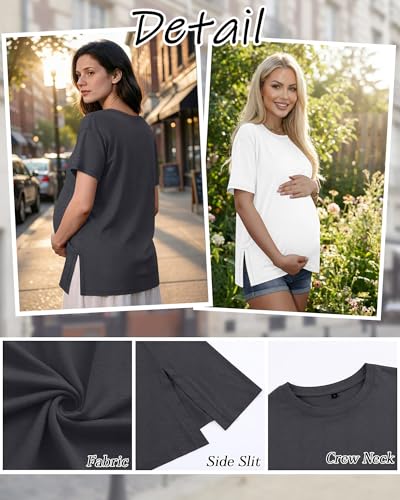 Riyiper 4 Pack Women's Short Sleeve Maternity T Shirts - color: Black, Dark Heather Gray, Light Heather Gray, White, size: Small