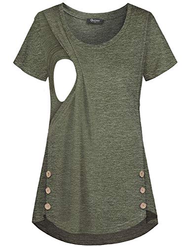 Quinee Women's Casual Button Side Nursing Tops Maternity Breastfeeding Tunic - color: Olive Green1, size: Medium
