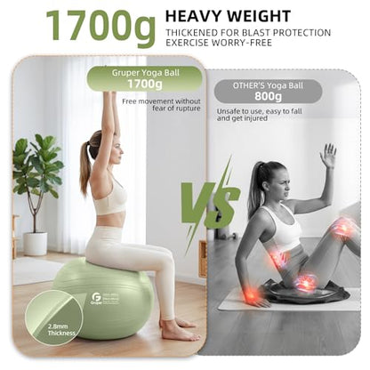 Gruper Yoga Ball, Extra Thick Non Slip Exercise Ball, 4 Sizes - color: ['Matcha'], size: 26 Inch (65cm),l