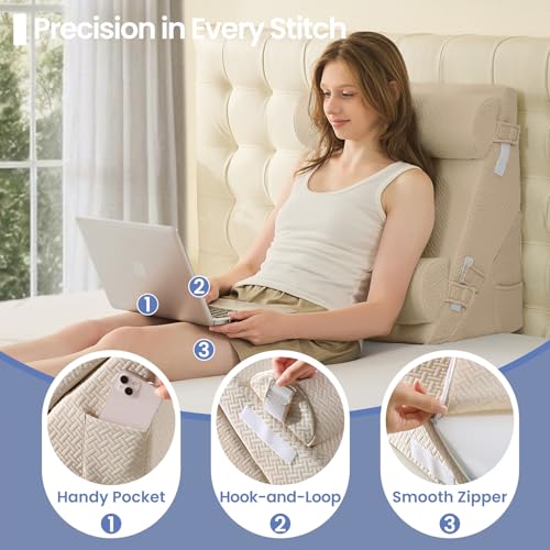 Sasttie Adjustable Wedge Pillow Set for After Surgery, Beige - color: Beige, size: Adjustable 9&12 Inch + 2 Head Pillows