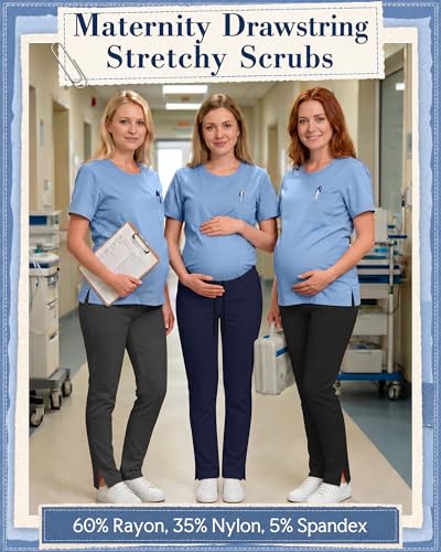 3 Pack Comfy Women's Maternity Scrub Pants - color: Dark Gray, Navy Blue, Black, size: Large