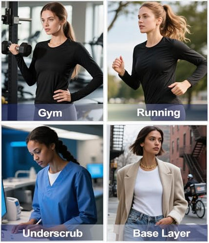 Women Long Sleeve Compression Shirts Underscrubs Workout Athletic Tops - color: 2 Black, size: Medium