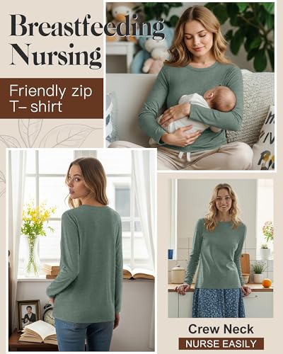 Women's Cotton Modal Maternity Nursing Tops - color: Heather Green, size: XX-Large