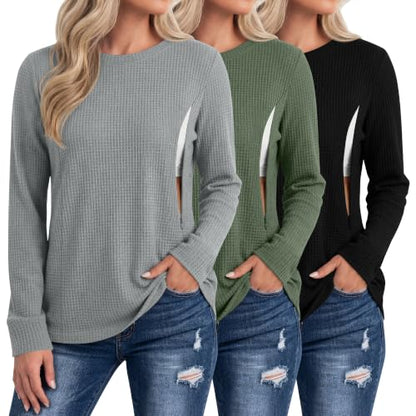 Neer 3 Pack Women's Nursing Hidden Zipper Long Sleeve Shirts - color: Light Gray, Light Green, Black, size: X-Large