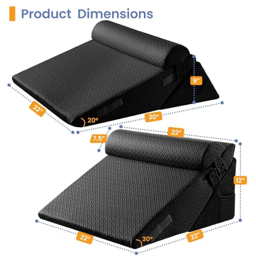 Sasttie Adjustable Wedge Pillow Set for After Surgery, Black - color: Black, size: Adjustable 9&12 Inch + 1 Head Pillow