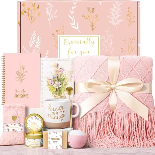 Wasocol Birthday Gifts for Women Self Care Gift Basket, Get Well Relaxing Spa Gift Baskets for Women, Unique Inspirational Gifts for Mom Wife Grandma Sister Friend Her - color: Pink